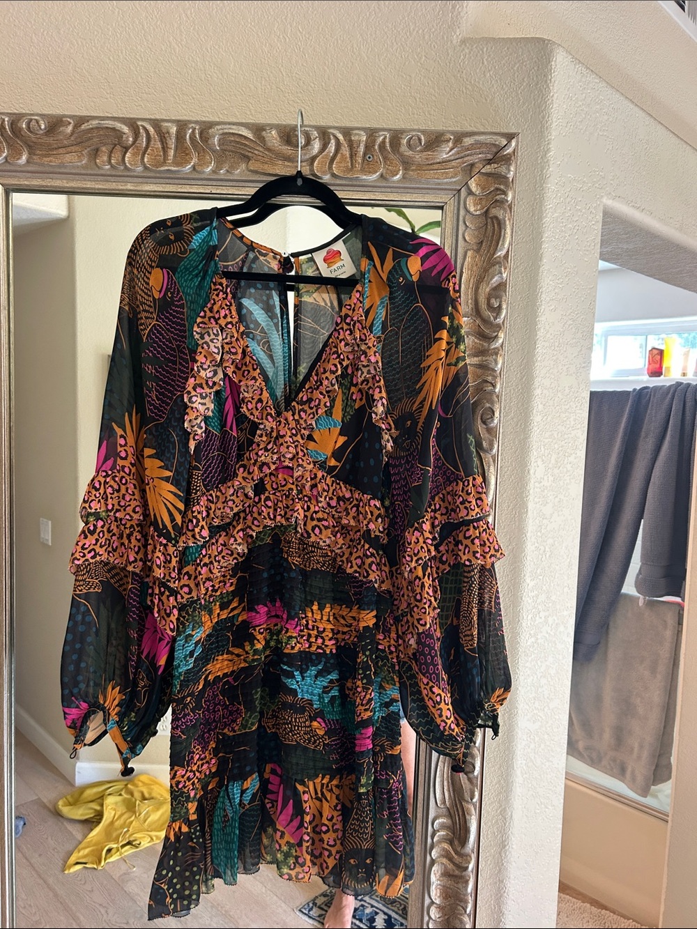 Farm Rio Boho Floral & Leopard Print V-Neck Dress - Multicolor